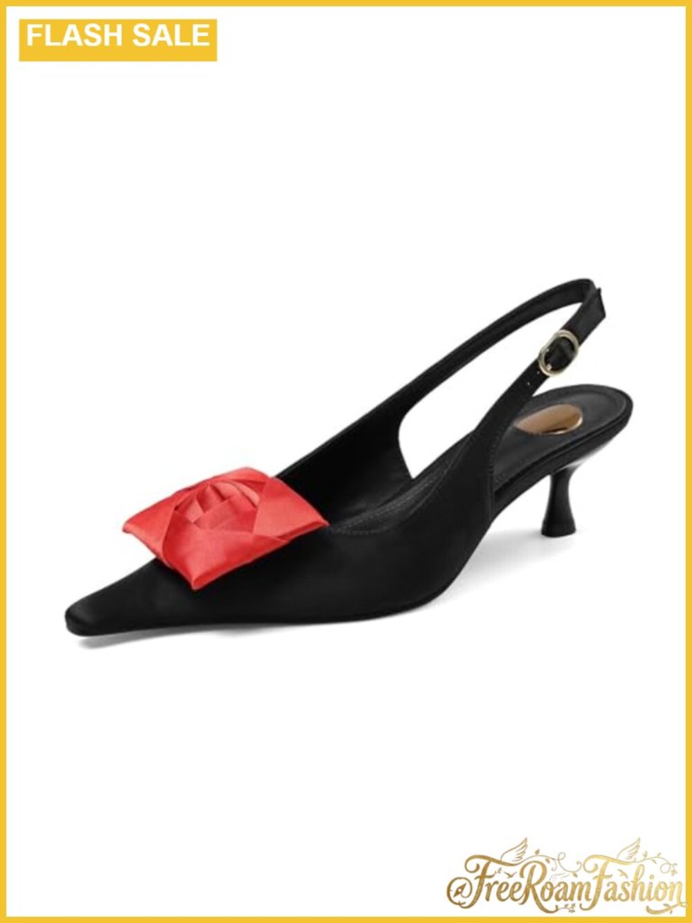 Satin Floral Slingback Kitten Heels Pointed Toe Dress Pumps